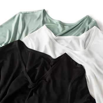 SuyaDream Moterų marškinėliai 30%Šilko, 70%Viskozė O kaklas Trumpas Rankovėmis Dugno marškinėliai 2020 metų Vasaros Marškinėliai Basic Viršuje Baltas Juodas