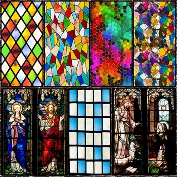 Matinio Bažnyčios vitražo langų plėvelė elektrostatinės namų folija durys, PVC lipdukas Užsakymą lipnios langą dekoratyvinis filmai