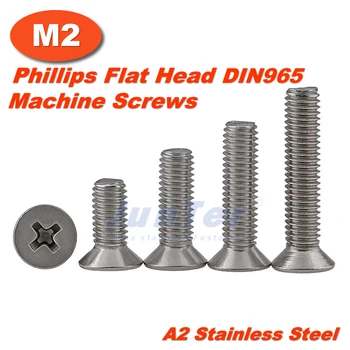 1000pcs/daug DIN965 M2(2mm) - A2 Nerūdijančio Plieno Phillips Plokščia Galva Sraigtai
