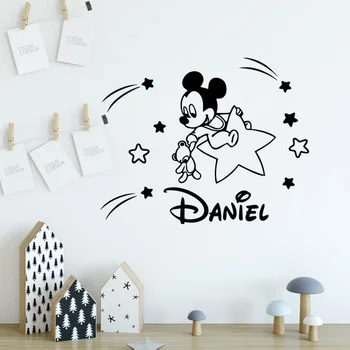Disney Mielas Kūdikis Mickey Mouse Star Custom Pavadinimas Vinilo Sienos Lipdukas, Skirtas Darželio Vaikams, Kambario, Miegamojo, Aksesuarai, Namų Dekoro