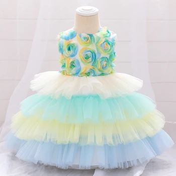 Bamblys Vasaros Suknelė Mergaitėms 1-ojo Gimtadienio, Vestuvių Nėrinių Tutu Mergina Suknelė Gėlių Baby Girl Princesė Vestidos