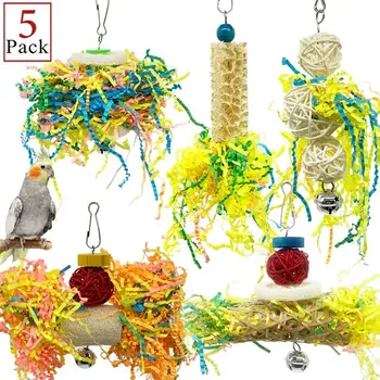 5vnt Paukštis Papūga Smulkinimo Žaislai Kramtomoji Maitinimosi Kabo Narve Popieriaus Eilutes, Viela, Piešimo Ball Žaislas Lovebird Cockatiel C42