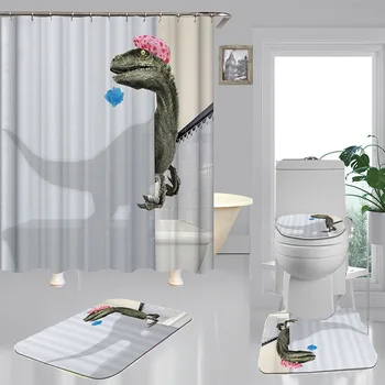 Spausdinti Dušo Užuolaidos Vonios Produktus, Vonios kambarys Dekoro, su Kabliais, Vandeniui Dinozaurų monstras dangtis