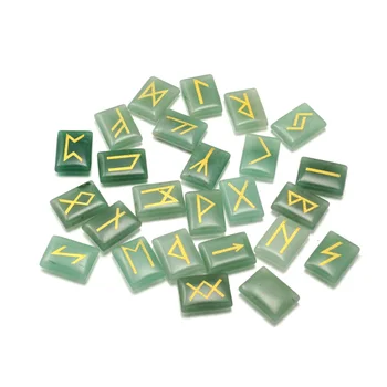 25Pcs Gamtos Green Aventurine Agates Akmens Viking Runos Amuletas Nustatyti Reiki Healing Kristalai Burtas Krito Energijos Akmenys