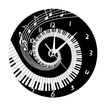 Naujas Elegantiškas Pianino Klavišą, Laikrodis, Muzikos Įrašus Banga Turas Modernus Sieninis Laikrodis Be Baterijos Juoda + Balta Akrilo
