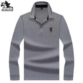 Polo marškinėliai vyrams pavasarį, rudenį naują kokybę vyrų ilgio rankovėmis polo marškinėliai Kieto spalvų Siuvinėjimo Jaunimo Verslo atsitiktinis polo shirt8956