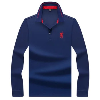 Polo marškinėliai vyrams pavasarį, rudenį naują kokybę vyrų ilgio rankovėmis polo marškinėliai Kieto spalvų Siuvinėjimo Jaunimo Verslo atsitiktinis polo shirt8956