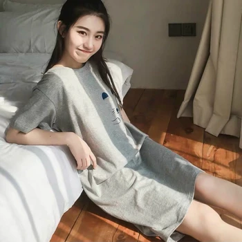Nightgowns Moterų Animacinių filmų Spausdinti Vasaros Mados Atsitiktinis Negabaritinių Sleepwear-shirt Prarasti Outwear Moterų korėjos Stiliaus Elegantiškas Dienos