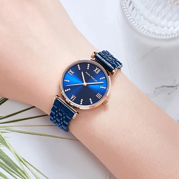 MINIFOCUS Moterų Watch Top Brand Prabanga 2019 Mėlyna Žiūrėti Moterų Mados Kvarcinis Analoginis Ponios Aukso laikrodis Nerūdijančio Plieno Laikrodis
