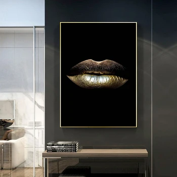 Afrikos Seksualus Gold Lūpų Juodas Fonas Drobės Tapybos Skandinavijos Abstraktus Šiaurės Šalių Sienos Menas Nuotraukas Kambarį Namų Dekoro