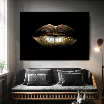 Afrikos Seksualus Gold Lūpų Juodas Fonas Drobės Tapybos Skandinavijos Abstraktus Šiaurės Šalių Sienos Menas Nuotraukas Kambarį Namų Dekoro