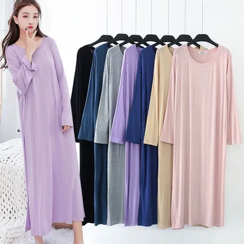 Naktiniai marškiniai Modalinis Plius Dydis Naktį Suknelė Moterims SleepShirts Ilgai Padažu Naktį Chalatai Minkštos Apvalios Kaklo Nightie Sleepwear 2019 naujas