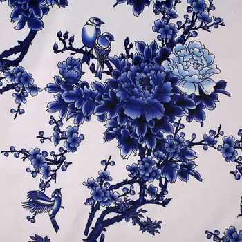 Mėlynos ir baltos spalvos porceliano modelis audinio Retro stiliaus audinys, Kartūnas Spausdinti medvilnės audinio, 