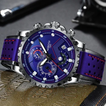Naujas NIBOSI Vyrų Laikrodžiai Mėlyna Oda Auto Data Kvarco Žiūrėti Mens Prabangos Prekės Vandeniui Sporto Vyrų Laikrodis Relogio Masculino