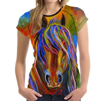 NOISYDESIGNS T-shirt Moterims, Harajuku t-shirt Moterų Viršūnių Traku 3D Arklių Spausdinimo Paauglių Mergaičių T Shirts Ponios Atsitiktinis Marškinėlius 