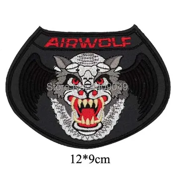 Airwolf plaukioja vilkas išsiuvinėti geležies pleistras, filmų, animacinių filmų logotipą, striukė, kuprinė jean drabužių audinio 