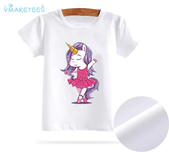 Baby Vaikiški Marškinėliai Berniukams/Mergaitėms Vienaragis Šokių, Baleto trumpomis Rankovėmis Viršūnes Vaikų Šokėja White T-Shirt,ooo3087