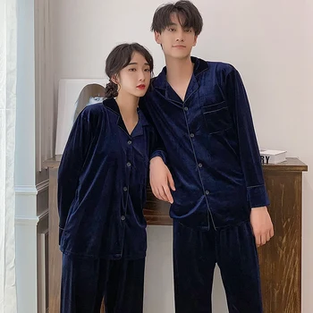 2020 m. Rudens Žiemos Pora ilgomis Rankovėmis Aukso Aksomo Pajama Komplektai Moterų Sleepwear Pižamos Homewear Pijama Mujer Vyrų Namų Drabužiai