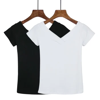 2019 m. Vasarą T-shirt Moterims, Aukštos Kokybės V-Kaklo, 5 Saldainiai Spalvos Medvilnės Pagrindinio Paprastas Paprastas Marškinėliai Moterims trumpomis Rankovėmis, Moterų Topai