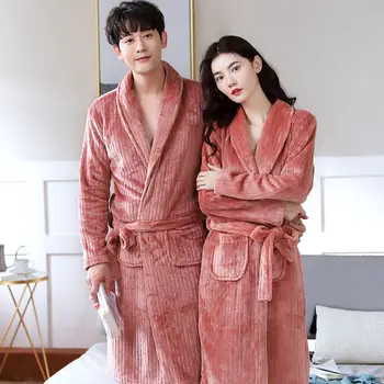 Rūbeliai Porų Flanelė Žiemos Chalatai Ilgomis Rankovėmis Atspausdintas Moterų Koralų Vilnos Korėjos Stiliaus Homewear Atsitiktinis Paprastas, Elegantiškas, Naujas