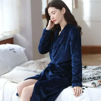 Rūbeliai Porų Flanelė Žiemos Chalatai Ilgomis Rankovėmis Atspausdintas Moterų Koralų Vilnos Korėjos Stiliaus Homewear Atsitiktinis Paprastas, Elegantiškas, Naujas