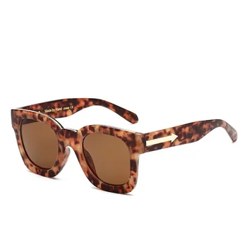 Negabaritinių Aikštėje Rodyklių Akiniai nuo saulės Šviesą Moterų Leopard Gintaro originalus Saulės Akiniai Moterims Prekės ženklo Madinga Sunglass Oculos UV400