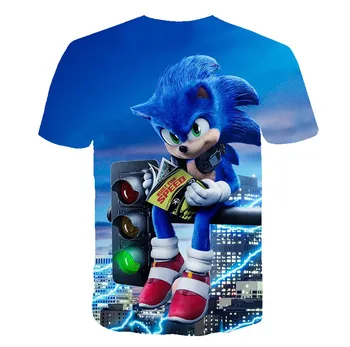 Vasaros marškinėliai Sonic Ežys t-shirt Animacinių filmų Marškinėliai Atsitiktinis Berniukų Drabužius, Mėlyna 3D Atspausdintas Vaikams, Drabužiai Kūdikiams juokinga t shirts
