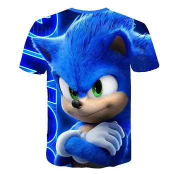 Vasaros marškinėliai Sonic Ežys t-shirt Animacinių filmų Marškinėliai Atsitiktinis Berniukų Drabužius, Mėlyna 3D Atspausdintas Vaikams, Drabužiai Kūdikiams juokinga t shirts