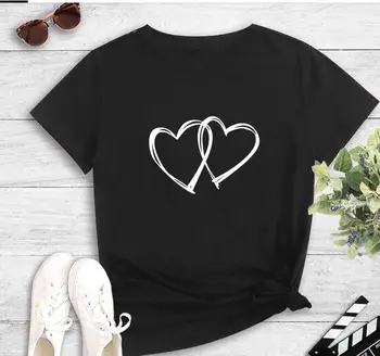 Širdis Moterų marškinėliai Atsitiktinis Harajuku Love Spausdinti Viršūnes Tee Vasaros Moterų marškinėliai trumpomis Rankovėmis marškinėliai Moterims Drabužių