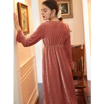 Phoentin Derliaus aksomo nightdress Moterų Rudenį pižamą ilgomis rankovėmis seksuali suknelė Elegantiškas Sleepwear Princesė namų drabužiai FG211