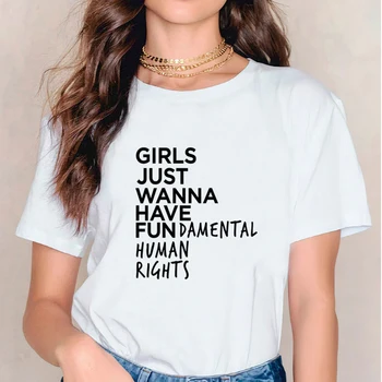 Seeyoushy 2020 Feminizmas moteriški marškinėliai Merginos Tiesiog Nori Turėti Pagrindines Žmogaus Teises, trumpomis Rankovėmis Grafinis Tee Camiseta Mujer