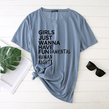 Seeyoushy 2020 Feminizmas moteriški marškinėliai Merginos Tiesiog Nori Turėti Pagrindines Žmogaus Teises, trumpomis Rankovėmis Grafinis Tee Camiseta Mujer