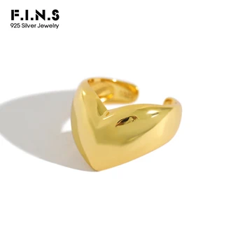 F. I. N. S Korėjos S925 Sterlingas Sidabro Žiedas Paprastas Širdies Formos Plataus Atidarymo Blizgus Moterų Piršto Žiedas Sidabro Fine Jewelry