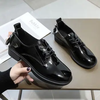 LIHUAMAO lakinės odos batai moterims, butai, batai, Komfortą atsitiktinis užtrauktukas derby suknelė, batai oksfordo sneaker office lady oksfordo bateliai