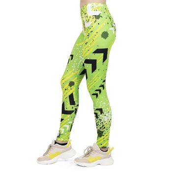 Karšta Moterų Mados Antblauzdžiai Didelio Elastingumo Legins Treniruotės Bėgiojimo Kelnės Fluorescencinė Žalia Neoninė Spausdinimo Sporto leggins