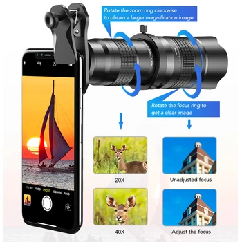 2020 Naujas APEXEL 20X-40X Reguliuojamu Zoom Teleskopas Smart Phone Mobile Objektyvo Rinkinys 2in1 Monokuliariniai+Selfie Trikojis su Nuotolinio Valdymo pultu