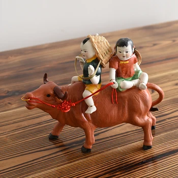 Sielovados Mados Keraminės Skulptūros karvė Namų Puošybai Ornamentu Gyvūnų vaikas cowherd berniukas ir mergaitė Papuošalai