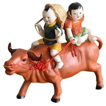 Sielovados Mados Keraminės Skulptūros karvė Namų Puošybai Ornamentu Gyvūnų vaikas cowherd berniukas ir mergaitė Papuošalai