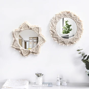 Rankomis austi macrame veidrodis modelis kambarį apdailos kosmetinis veidrodėlis namų miegamojo sienos apdaila padažu veidrodį