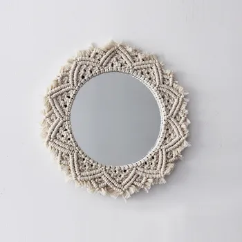 Rankomis austi macrame veidrodis modelis kambarį apdailos kosmetinis veidrodėlis namų miegamojo sienos apdaila padažu veidrodį