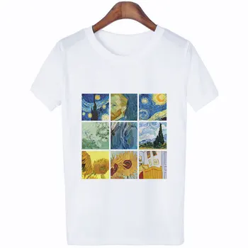 Karšto Pardavimo Vasaros 2019 Mados Marškinėlius Moterims Harajuku Derliaus Van Gogh Grafinis Tees Moterų, O Kaklas Trumpas Rankovės Atsitiktinis Moterų marškinėliai