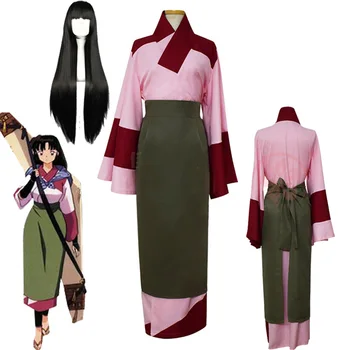 Anime InuYasha Sango Kimono Cosplay Kostiumų Moterų, Mergaičių, Japonijos InuYasha Sango Kimon COS Drabužiai