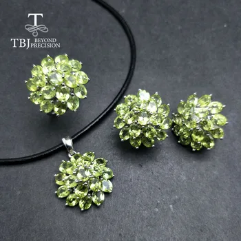 TBJ,Romantiškas gamtos olivīns brangakmenio papuošalai nustatyti 925 sterlingas sidabro geriausią žiedas, pakabukas auskarai moterims kasdien dėvėti šalis