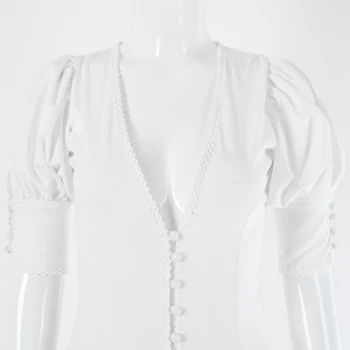 Beyouare elegantiškas moterų suknelė midi mygtuką priekyje v kaklo vientisos baltos padalinti hem seksualus sluoksniuotos rankovėmis vasarą trumpomis rankovėmis šalies dress2020