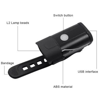 XM-L2 LED Dviračio Žibintas USB Įkrovimo Kalnų Dviračių Priekinių žibintų 4 Režimai, Mini Dviračių Žibintai Dviračių Žibintai Žibintas