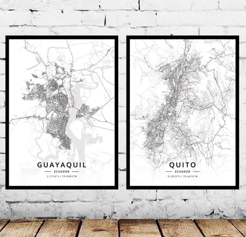 Guayaquil Quito Ekvadoras Žemėlapis Plakatas