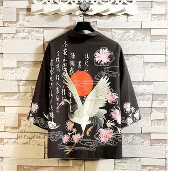 Japonų Kimono Haori Kinų Stiliaus Skraiste Hanfu Tango Kostiumas Megztinis Vyrams Viršūnes Kelnes Nustatyti Kailis Šortai Rytietiškų Drabužių Streetwear