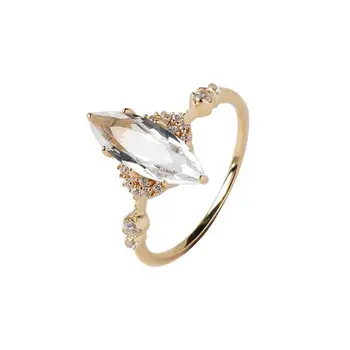 Originalaus dizaino arklių akių diamond retro white crystal šviesos prabangių tauriųjų supjaustyti putojantis moterų atidarymo reguliuojamas žiedas