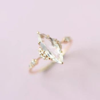 Originalaus dizaino arklių akių diamond retro white crystal šviesos prabangių tauriųjų supjaustyti putojantis moterų atidarymo reguliuojamas žiedas