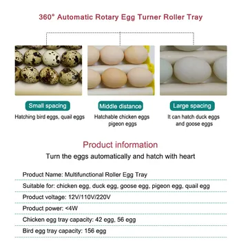 360° kampu, Automatinis Rotacinis Kiaušinių Turner Roller Dėklas Kiaušiniai Inkubatoriaus Priedai, Ritininiai Modelis Kiaušinių Turner Dėklas 42/56/156 kiaušiniai